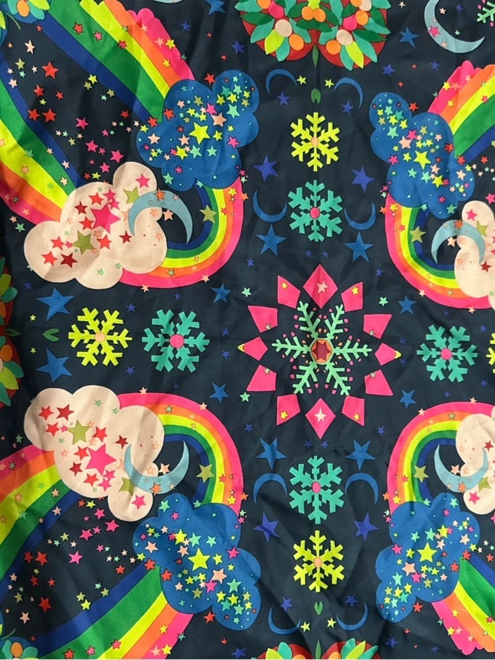 Lush Navy Moon Stars and Rainbows Print Knot Wrap Scarf and for Gifts Square